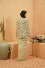 IMANI EMBELLISHED CAPE WITH METALLIC  BUSTIER  WITH DRAPE SKIRT