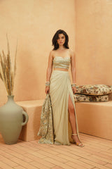 IMANI EMBELLISHED CAPE WITH METALLIC  BUSTIER  WITH DRAPE SKIRT