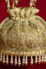 Sajni Pearl Embroidered Mini Potli - Gold