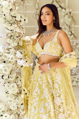 Lime Yellow Floral Lehenga Set