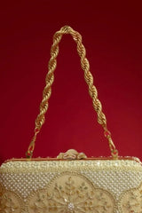 Sehra Pearl Embroidered Clutch - Beige