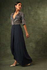 Blue ajrakh drape tunic