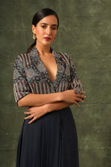 Blue ajrakh drape tunic