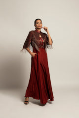 Agatha  Maroon Embroidered  jumpsuit with jacket