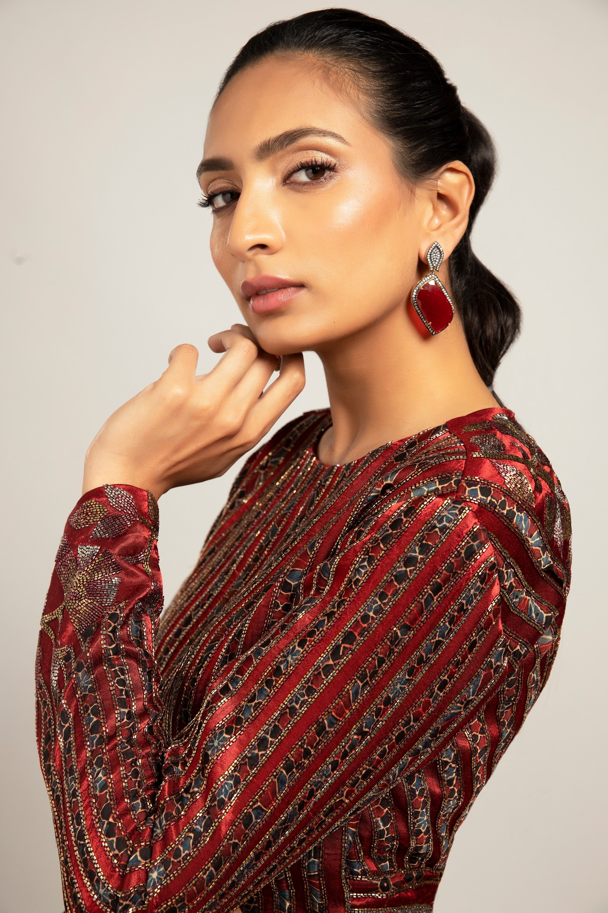 Foxy Maroon drape dress