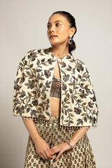 Lissome faded ivory blouse & Cape with Comely lehenga