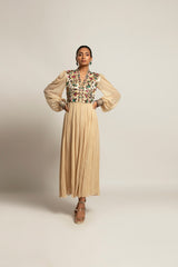 Debonair Hex beige gathered dress