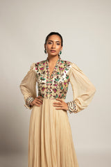 Debonair Hex beige gathered dress