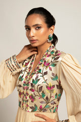 Debonair Hex beige gathered dress