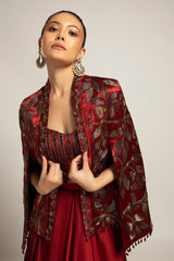 Rheia Maroon co-ord set with Cape jacket