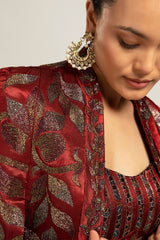 Rheia Maroon co-ord set with Cape jacket
