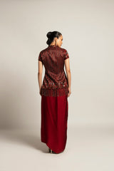 Luscious Maroon jacket with drape skirt Styled up with the ruffled dupatta