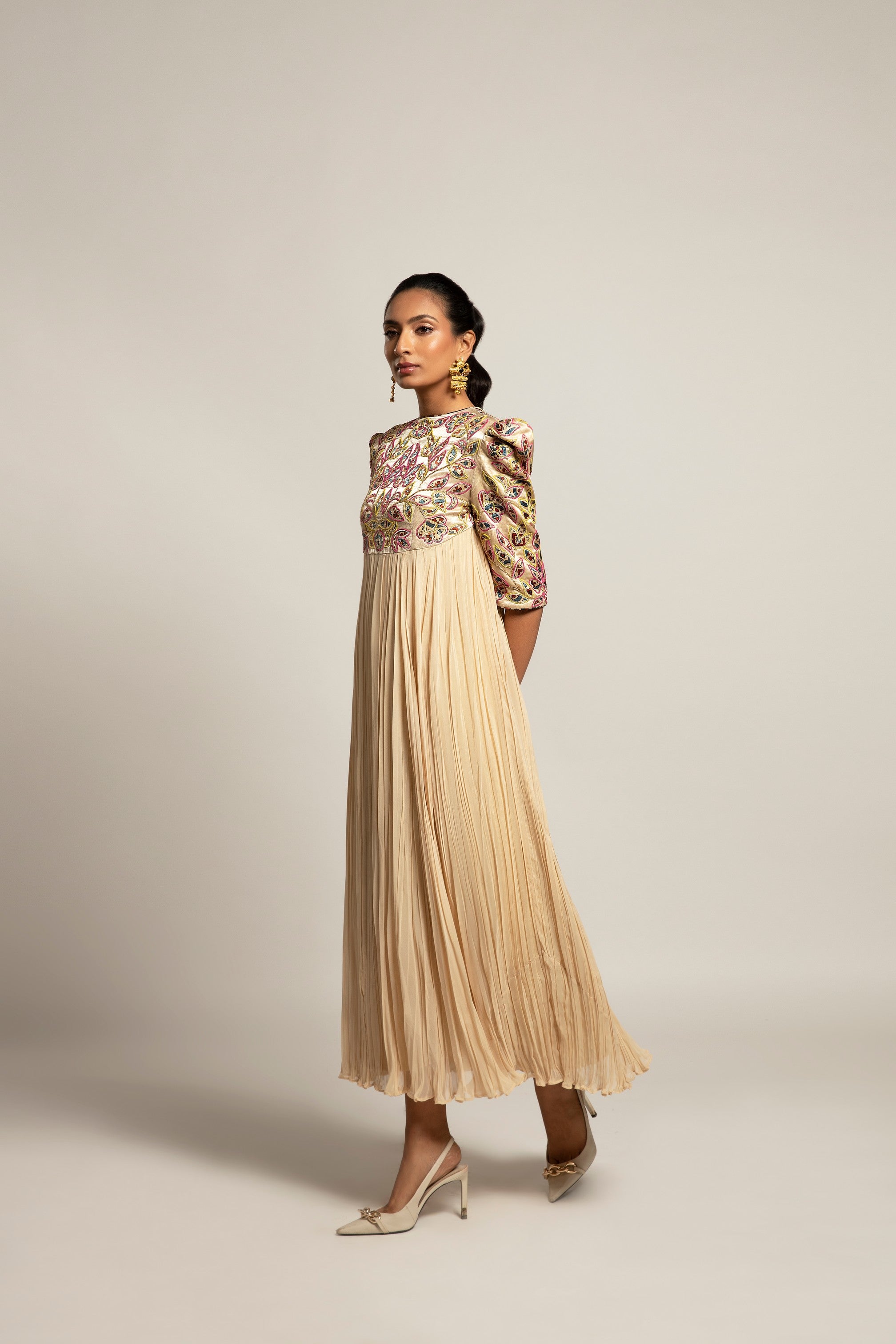 Hallowed Beige gathered dress