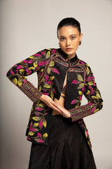 Tantalizing Black bralet & tentom jacket with Jet black harem pants