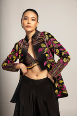 Tantalizing Black bralet & tentom jacket with Jet black harem pants