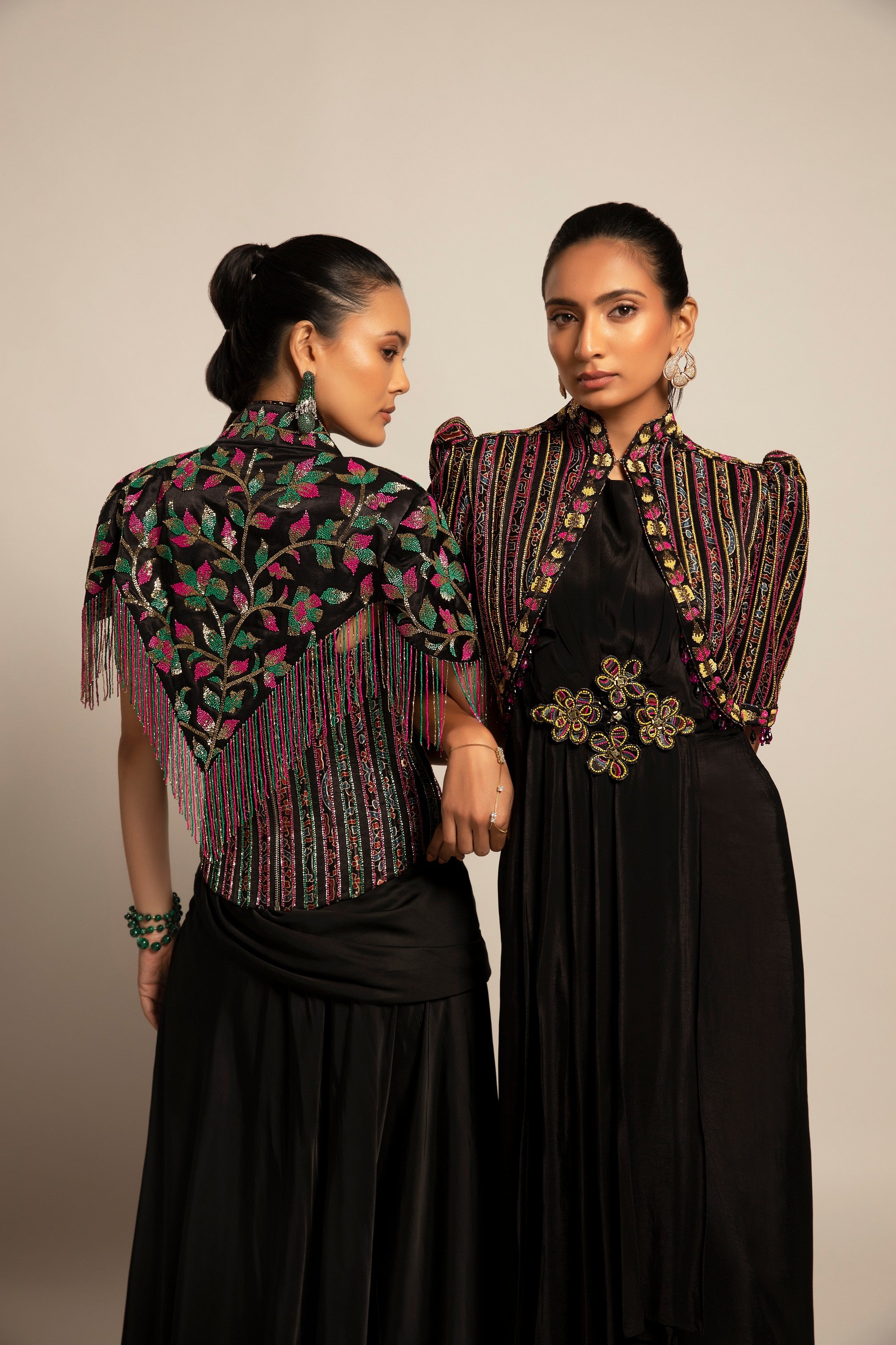 Beauteous Black drape with short jacket set