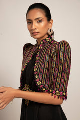 Beauteous Black drape with short jacket set