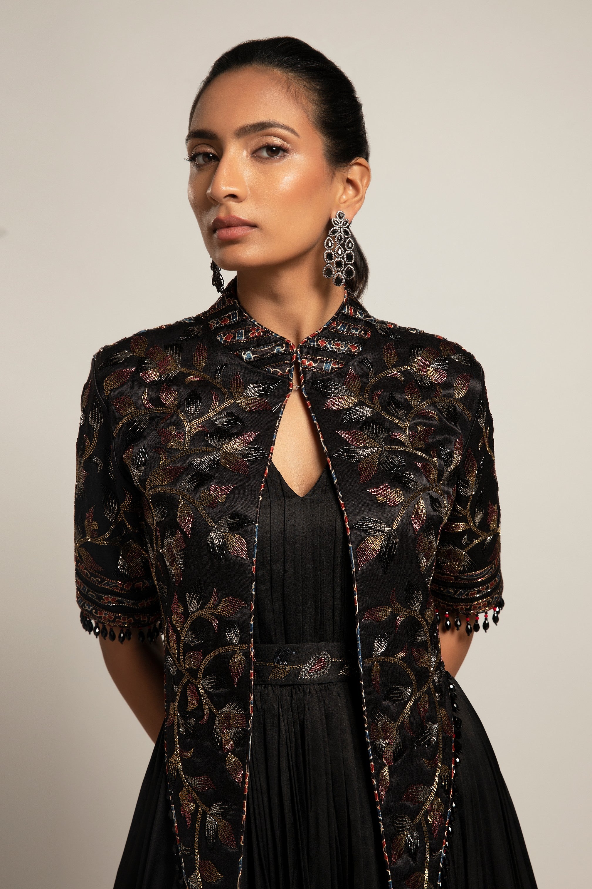 Dapper black gown with Short chic jacket
