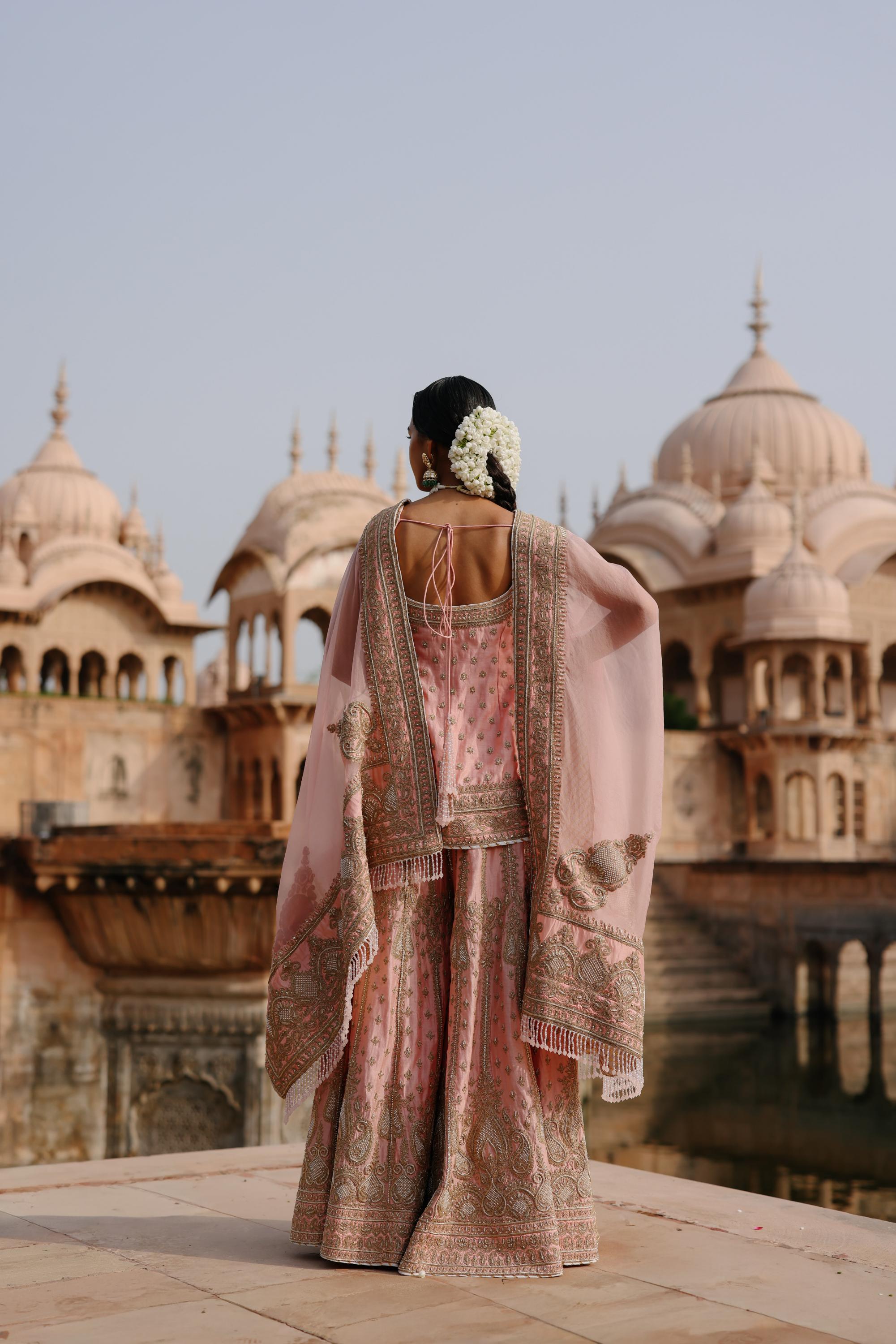 Tasnim - Pink Kurta Set with Sharara & Dupatta