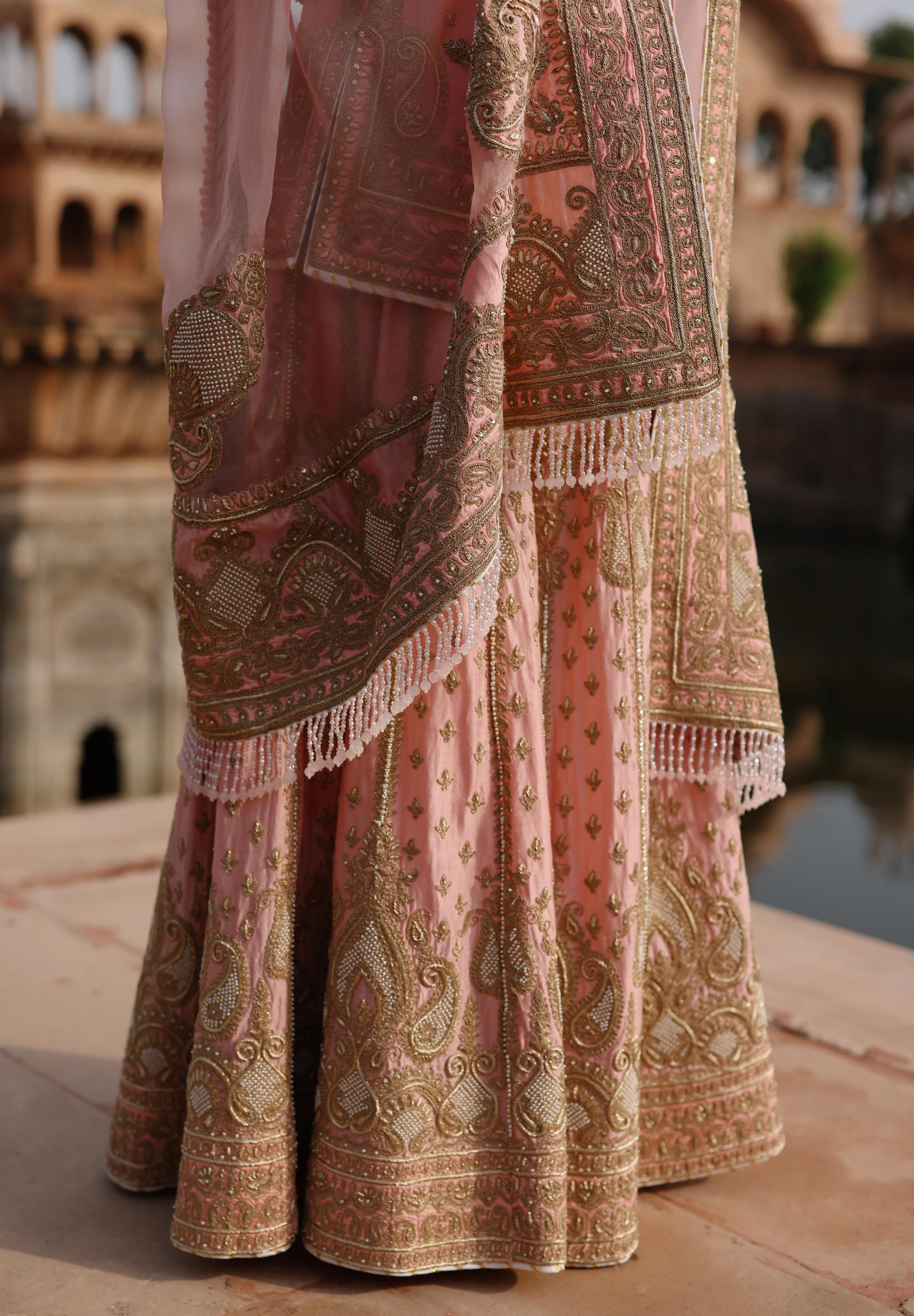 Tasnim - Pink Kurta Set with Sharara & Dupatta