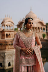 Tasnim - Pink Kurta Set with Sharara & Dupatta