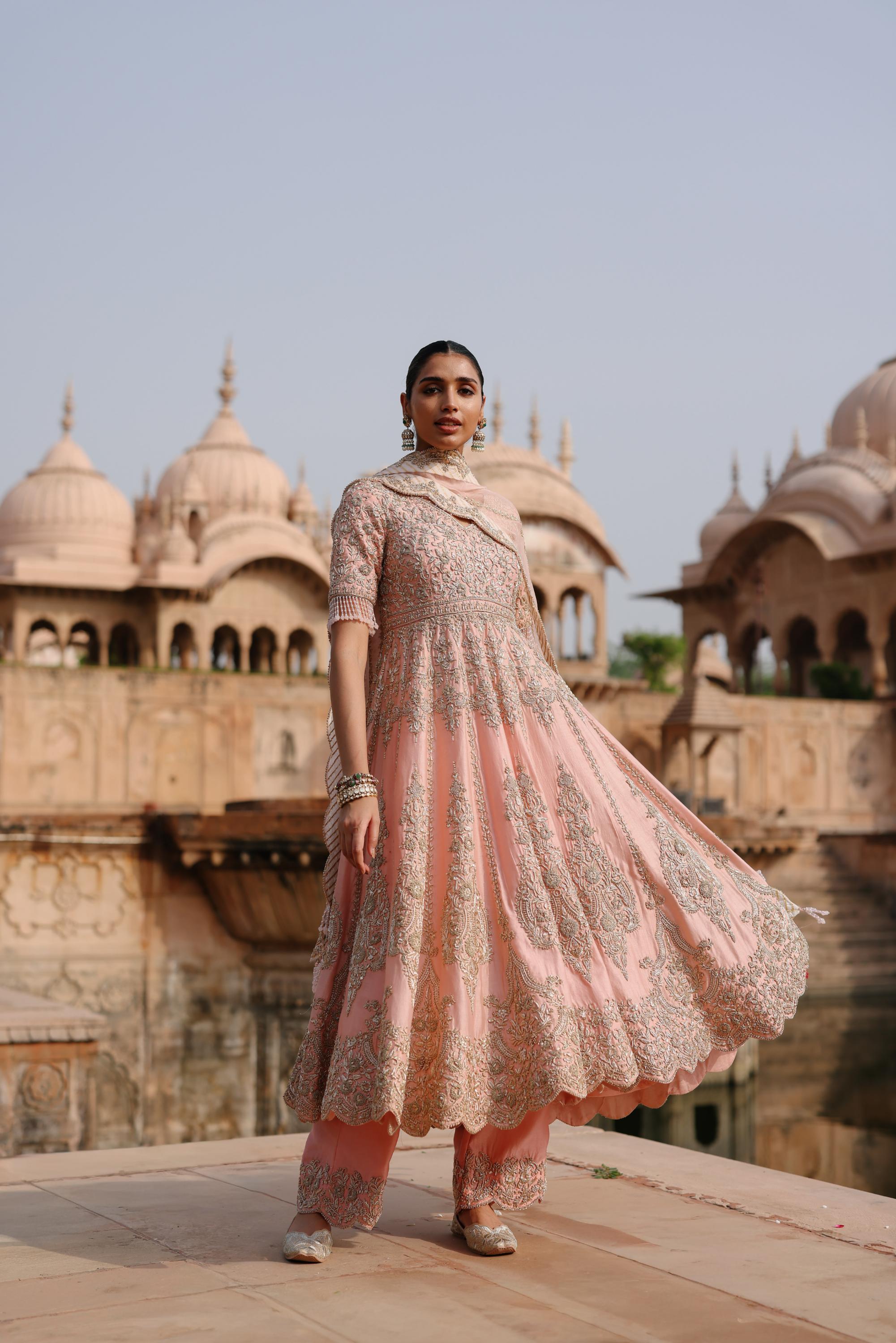 Mahrosh - Pink Kalidaar Anarkali Set with Palazzo & Dupatta