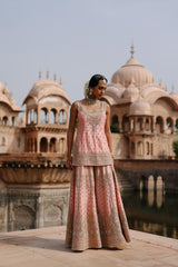 Tasnim - Pink Kurta Set with Sharara & Dupatta