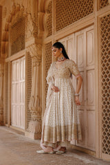 Nafees - Daisy Ivory Kalidaar Anarkali Set with Palazzo & Dupatta