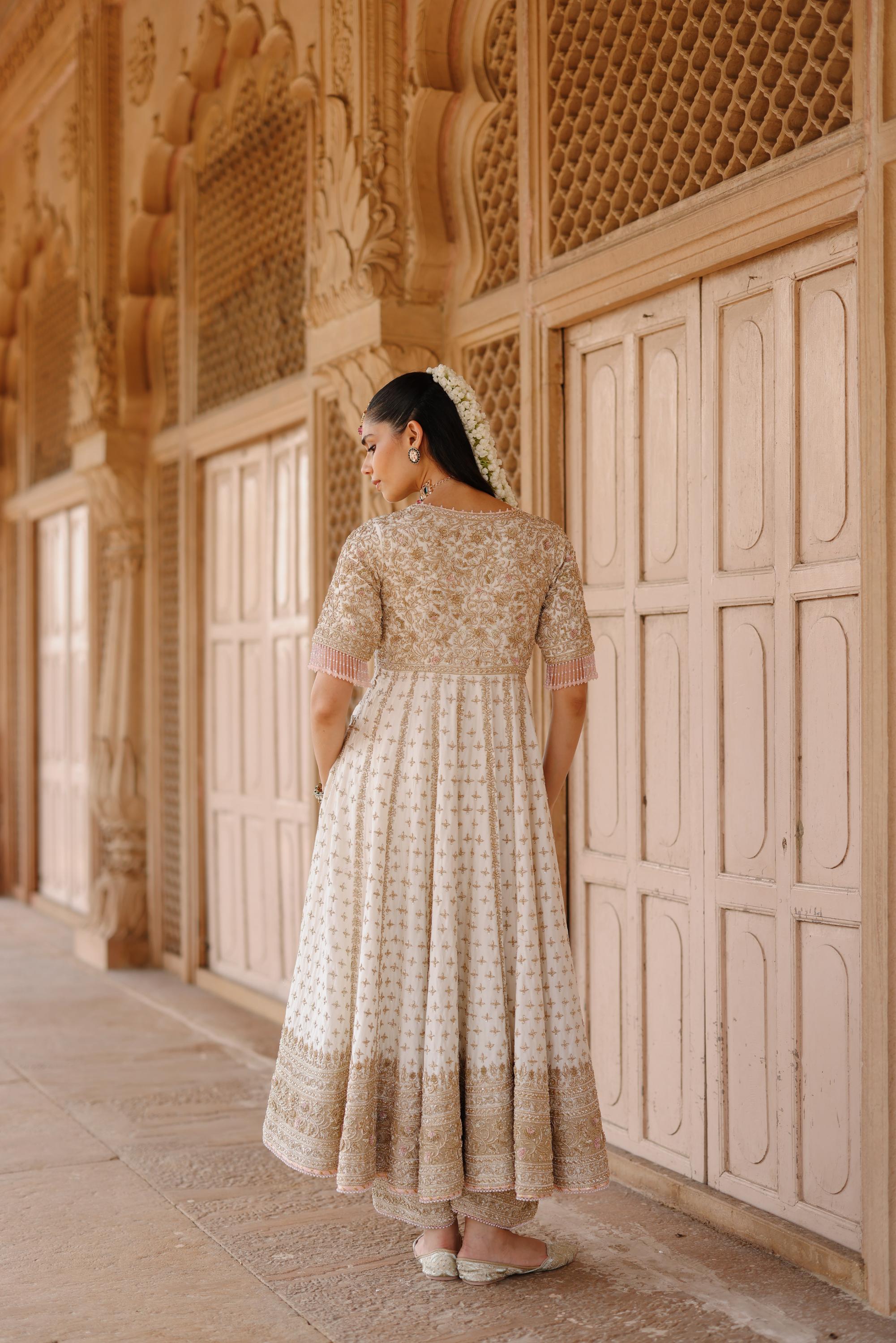 Nafees - Daisy Ivory Kalidaar Anarkali Set with Palazzo & Dupatta