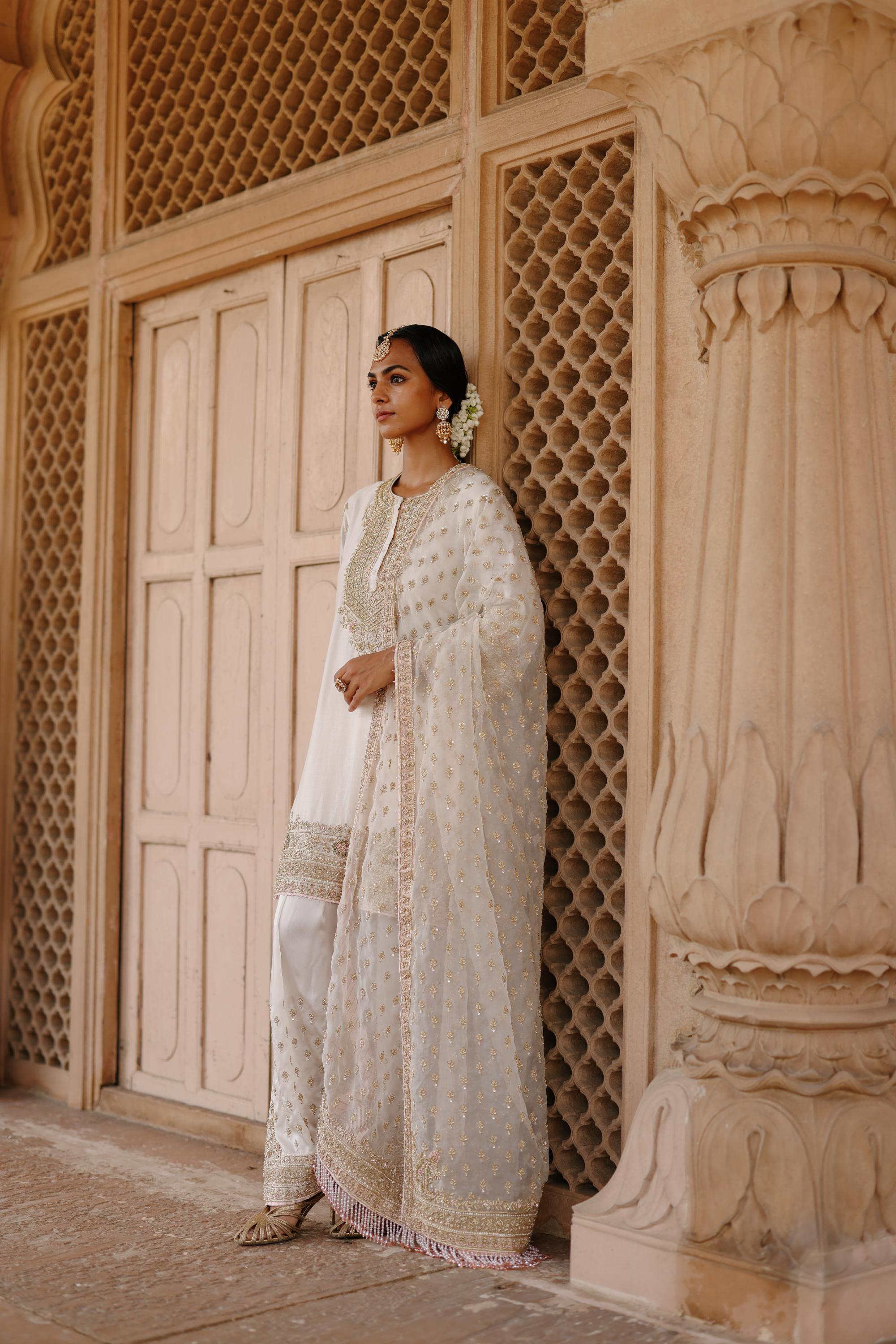 Ansha - Daisy Ivory Short Kurta Set with Salwar & Dupatta