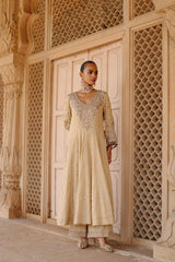Rooh – Gold Tissue Long Kalidaar Anarkali Set with Palazzo & Dupatta
