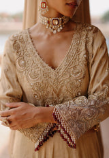 Rooh – Gold Tissue Long Kalidaar Anarkali Set with Palazzo & Dupatta