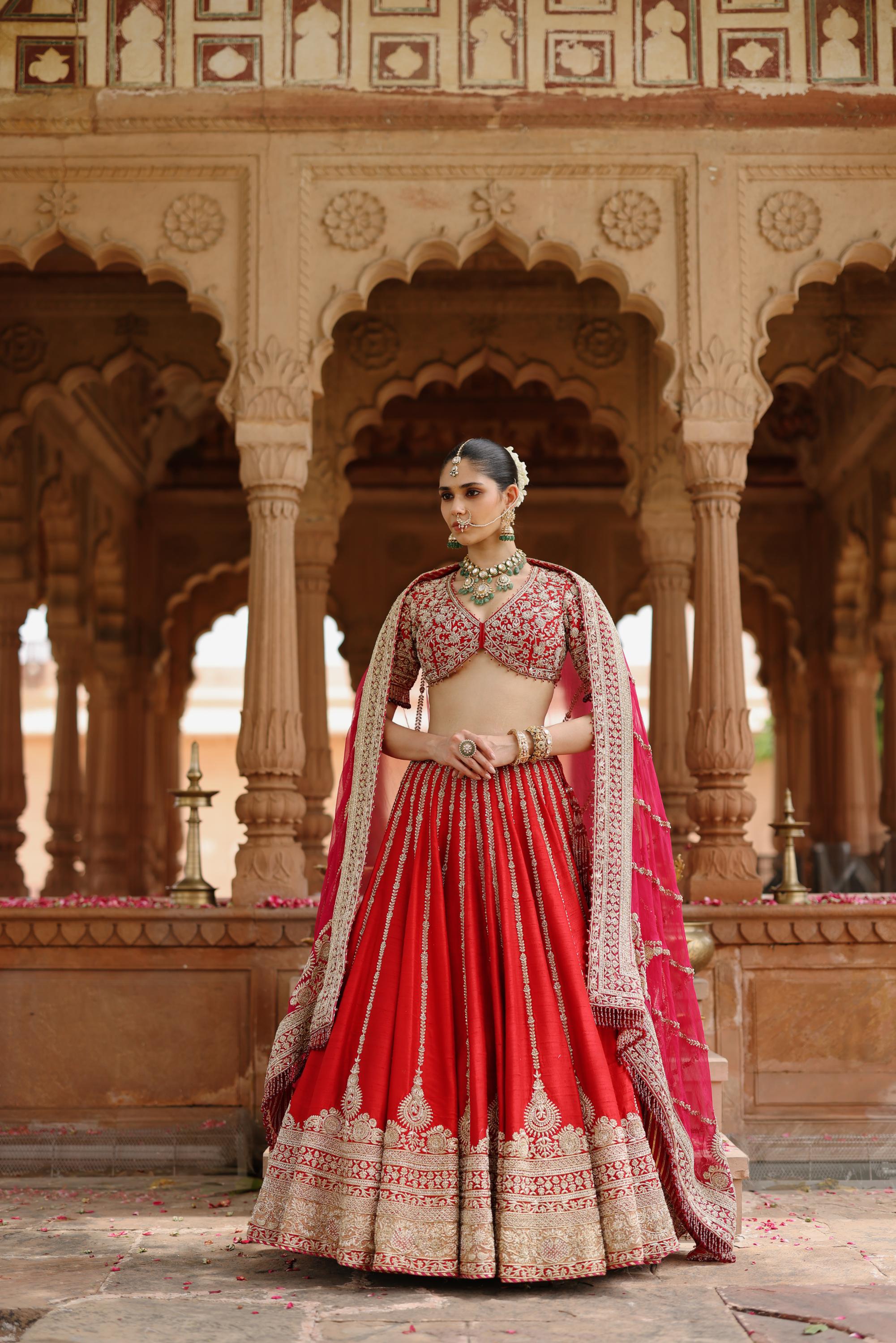Roha - Deep Red Lehenga Set with Blouse & Dupatta