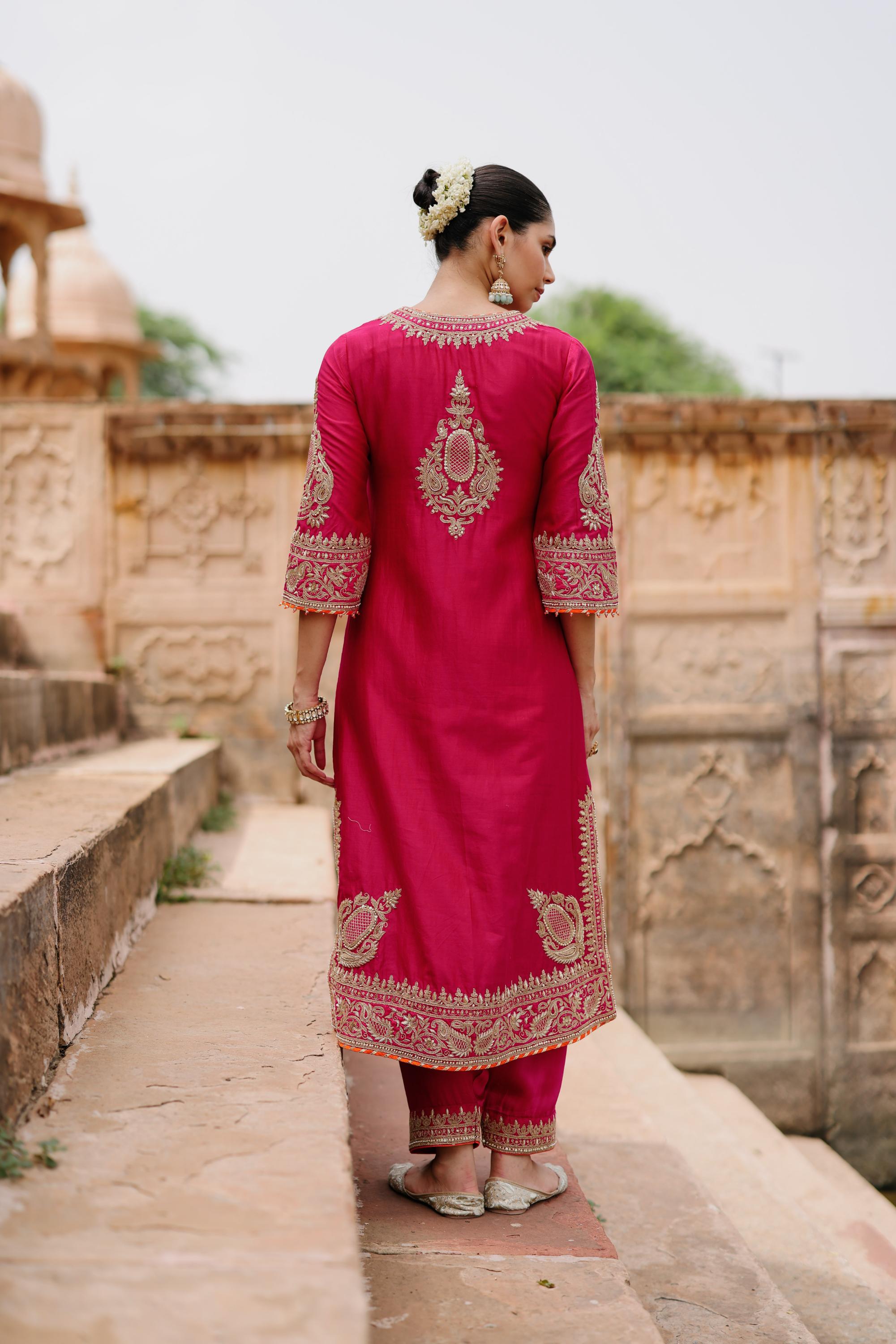 Arwa - Hot Pink Long Kurta Set with Salwar & Dupatta