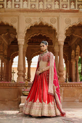 Roha - Deep Red Lehenga Set with Blouse & Dupatta