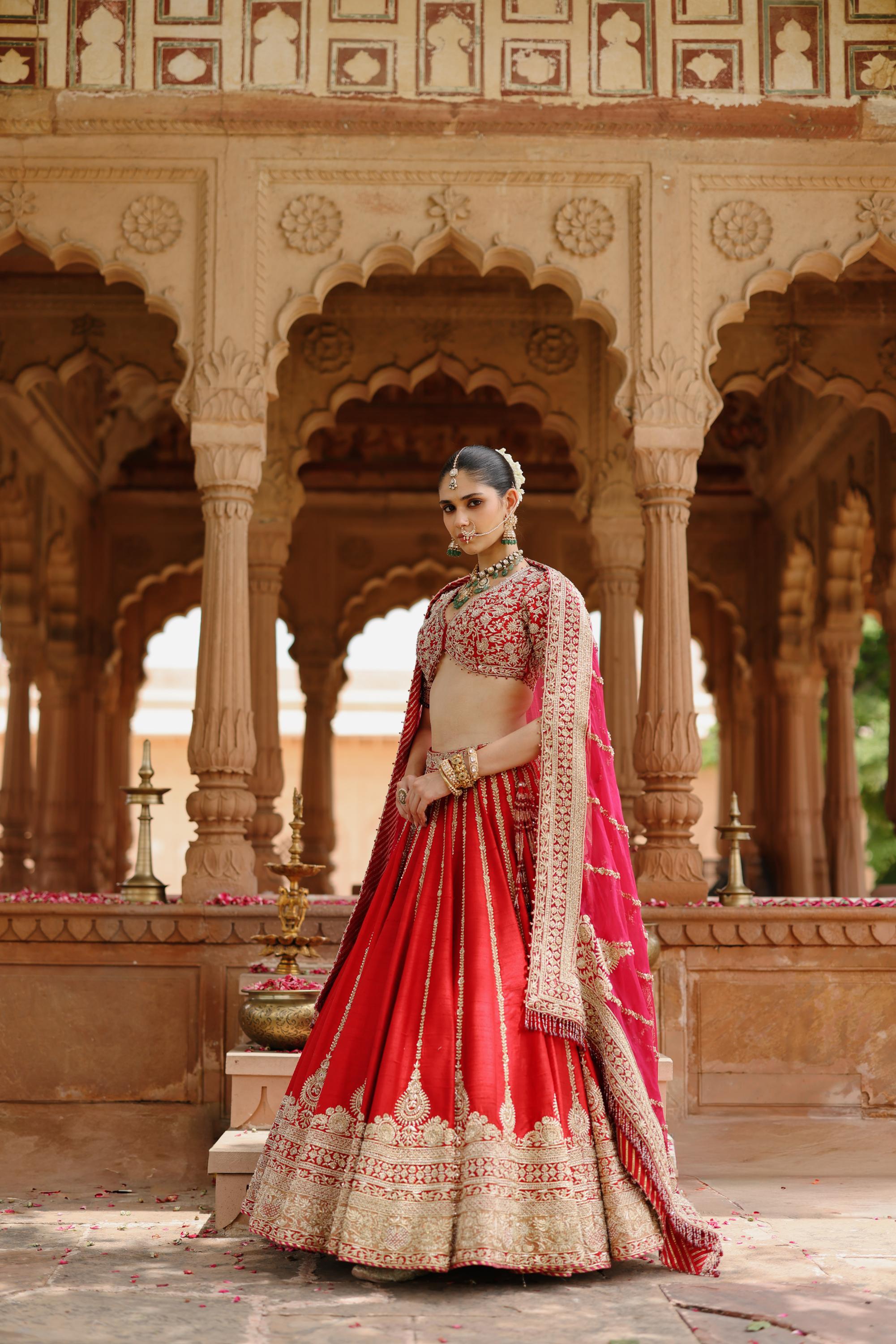 Roha - Deep Red Lehenga Set with Blouse & Dupatta