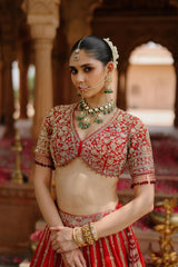 Roha - Deep Red Lehenga Set with Blouse & Dupatta