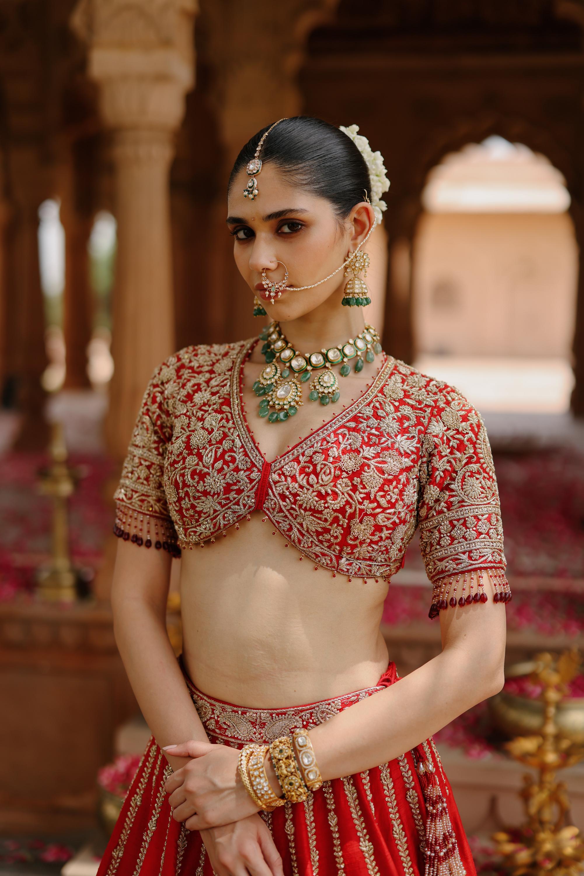 Roha - Deep Red Lehenga Set with Blouse & Dupatta