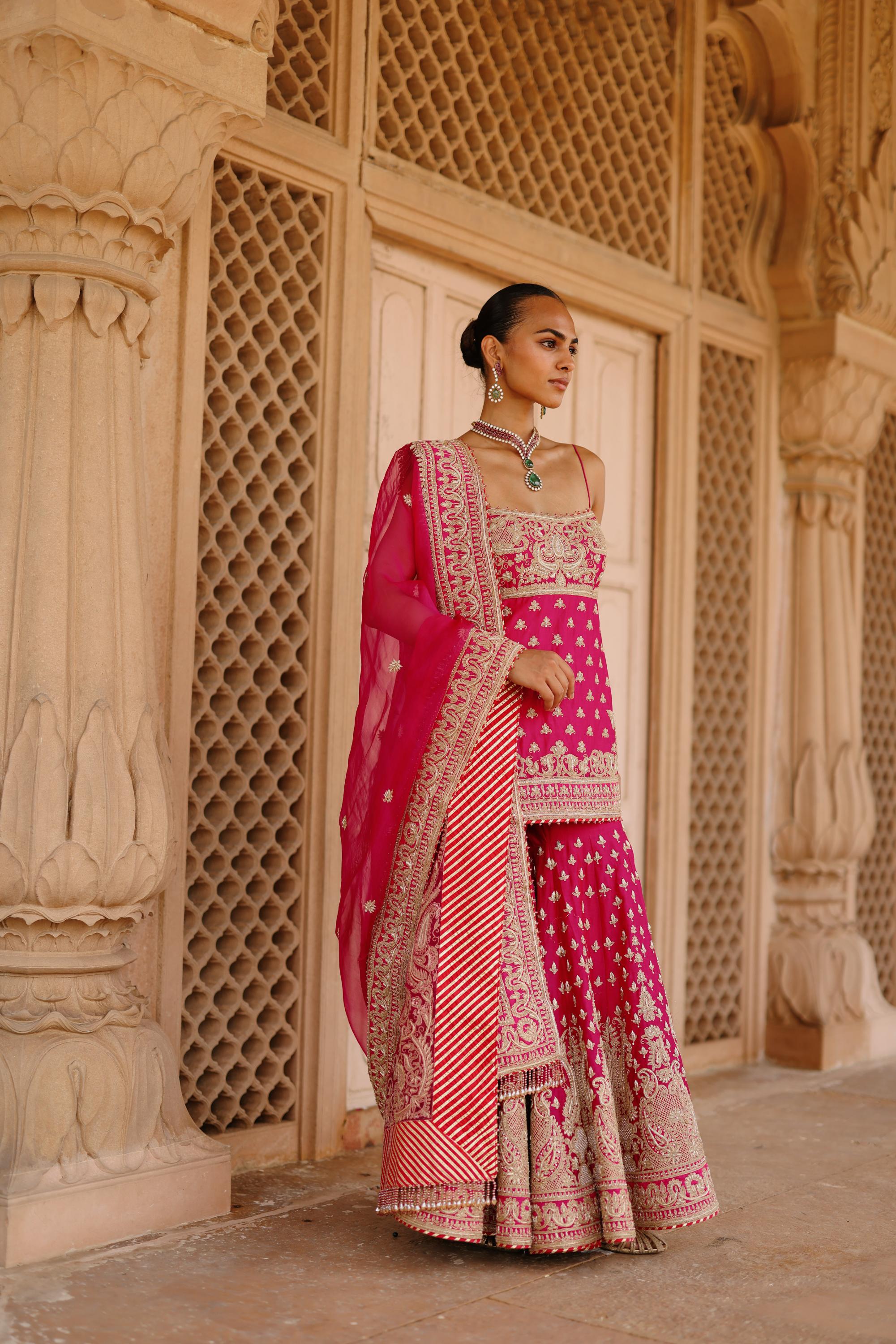 Nisbat - Hot Pink Kurta Set with Garara & Dupatta