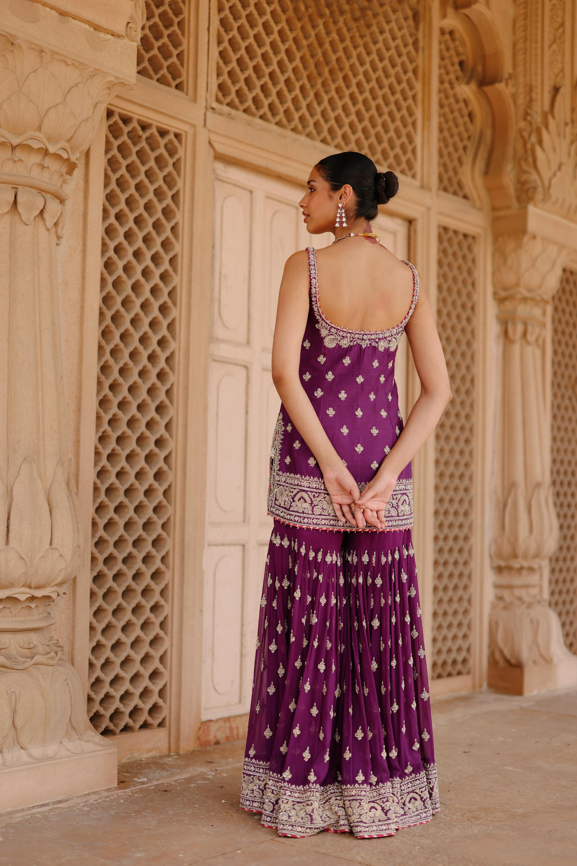 Shahbano - Deep Purple Kurta Set with Garara & Dupatta
