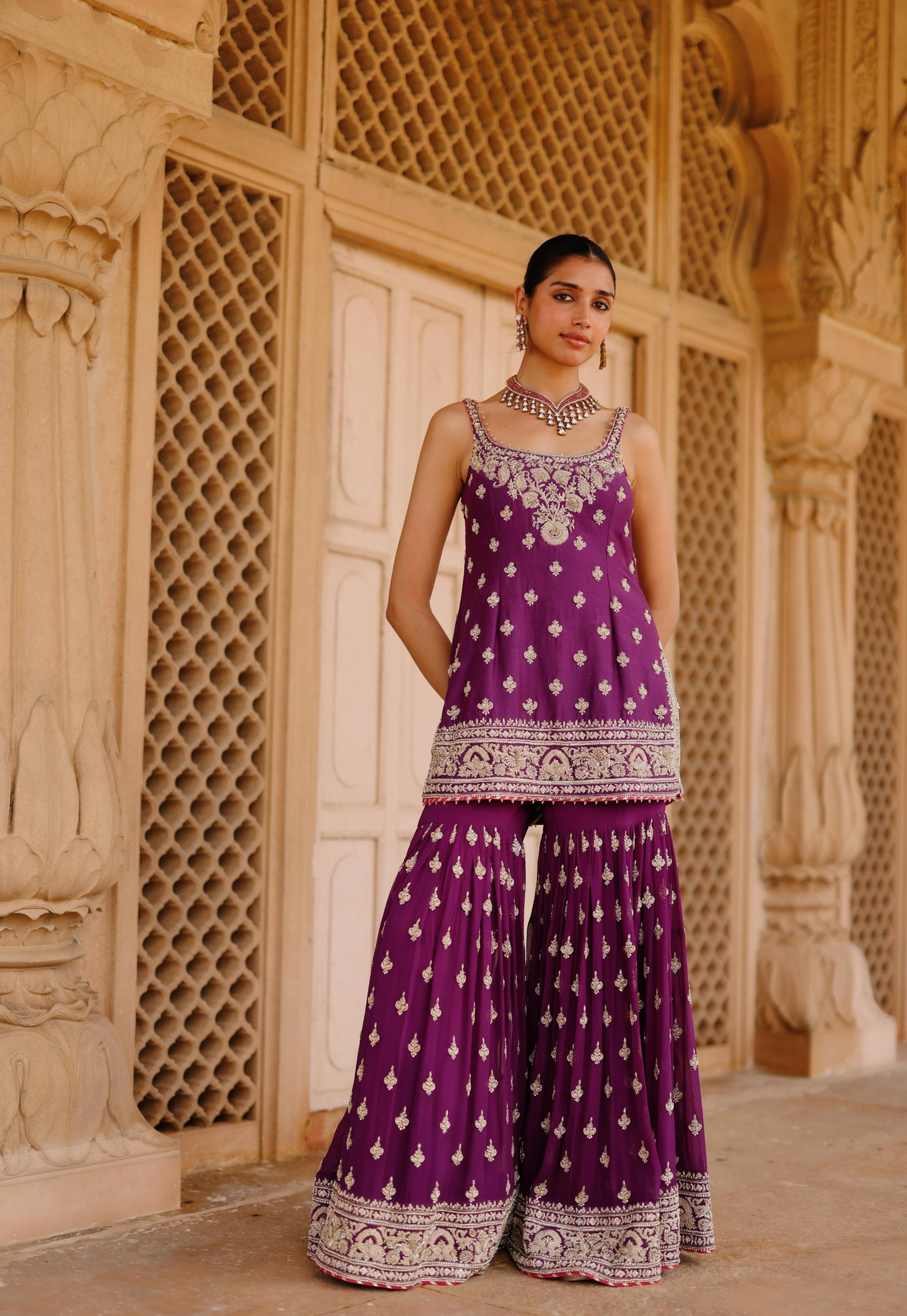Shahbano - Deep Purple Kurta Set with Garara & Dupatta