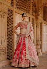 Nusrat - Hot Pink Kali-in-Kali Lehenga Set with Blouse & Dupatta