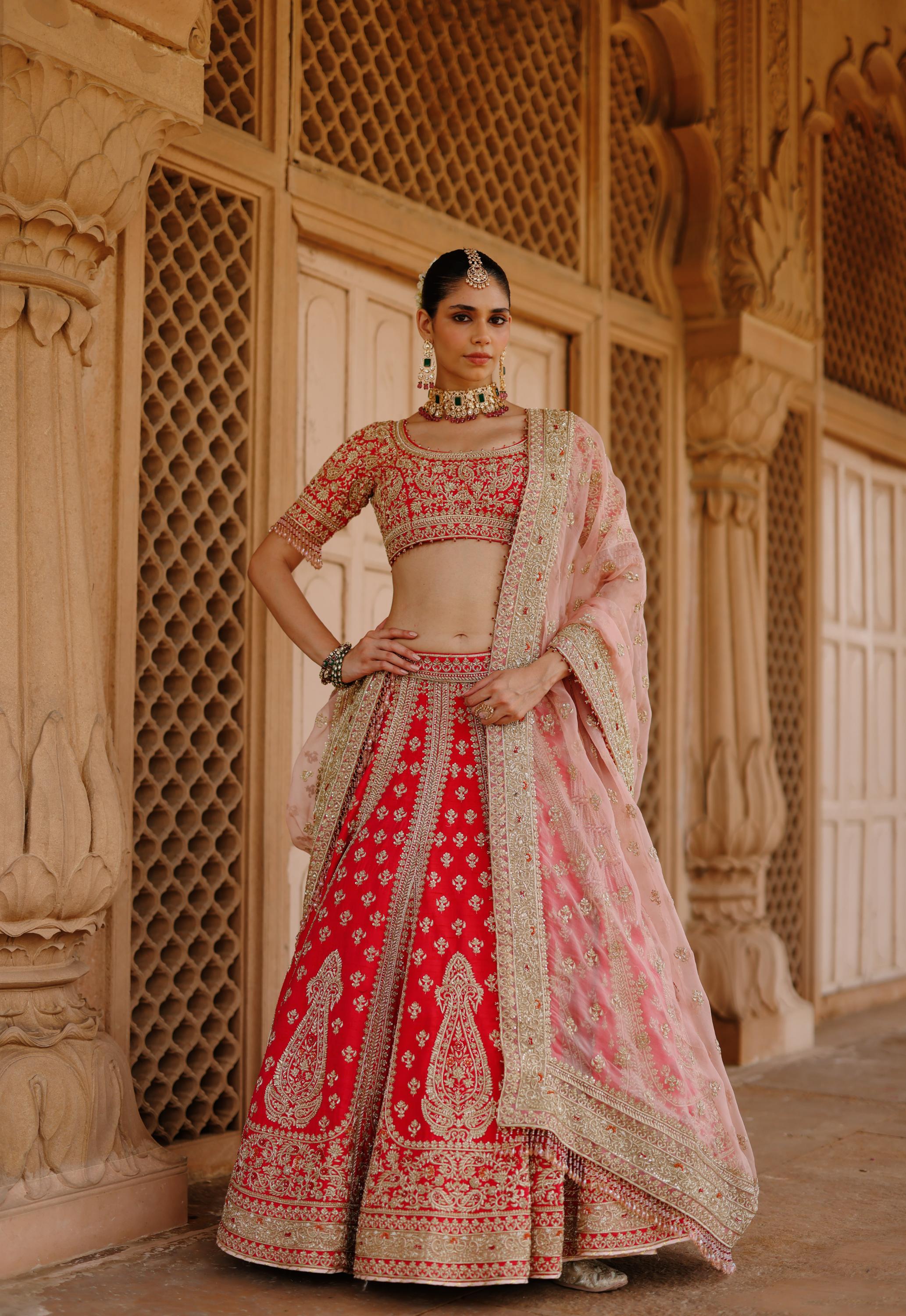 Nusrat - Hot Pink Kali-in-Kali Lehenga Set with Blouse & Dupatta