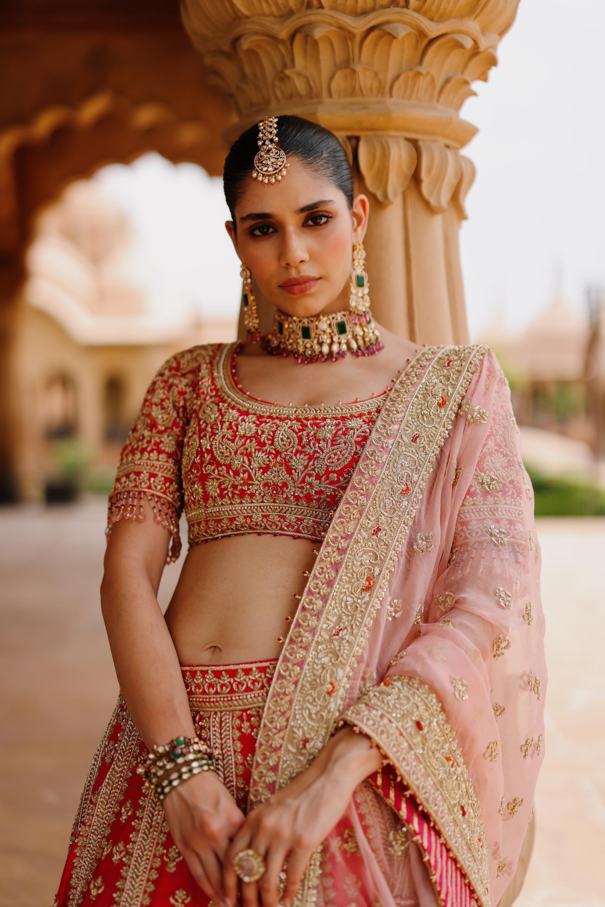 Nusrat - Hot Pink Kali-in-Kali Lehenga Set with Blouse & Dupatta