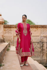 Arwa - Hot Pink Long Kurta Set with Salwar & Dupatta