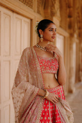 Noorbano - Hot Pink Lehenga Set with Blouse & Dupatta
