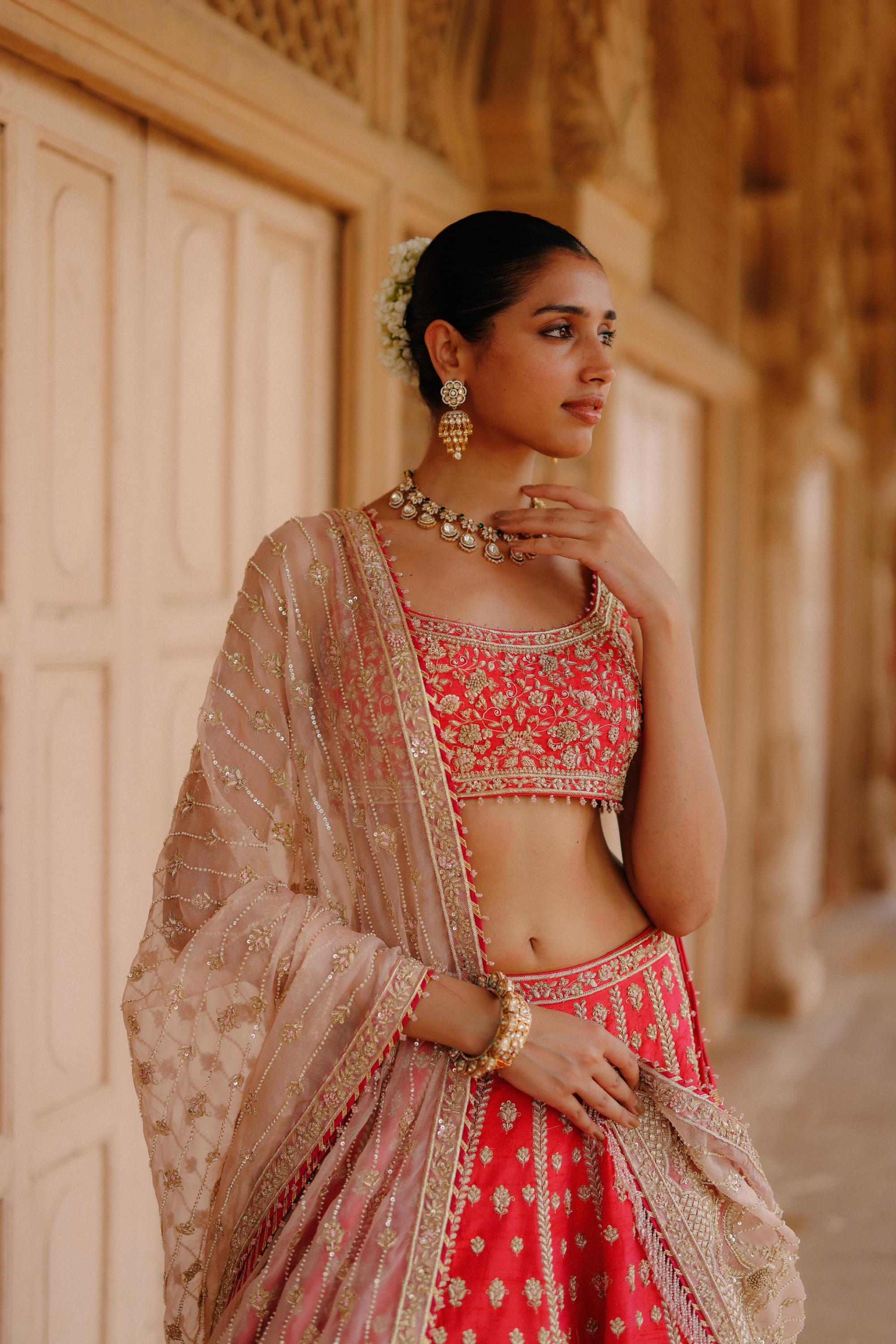 Noorbano - Hot Pink Lehenga Set with Blouse & Dupatta