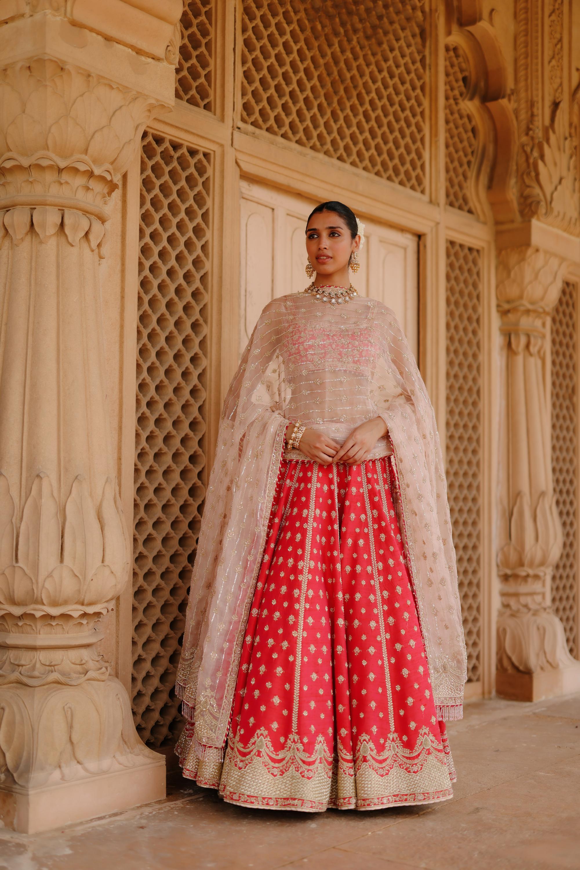 Noorbano - Hot Pink Lehenga Set with Blouse & Dupatta