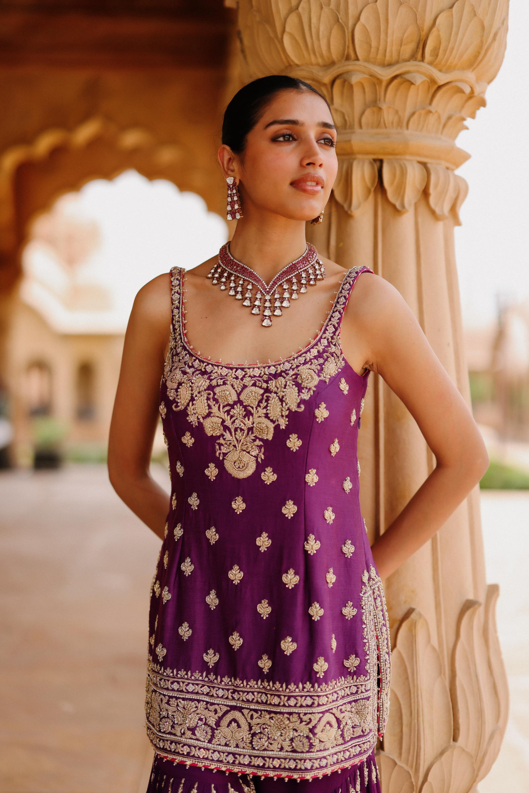 Shahbano - Deep Purple Kurta Set with Garara & Dupatta