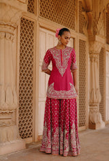 Maysam - Hot Pink Kurta Set with Sharara & Dupatta
